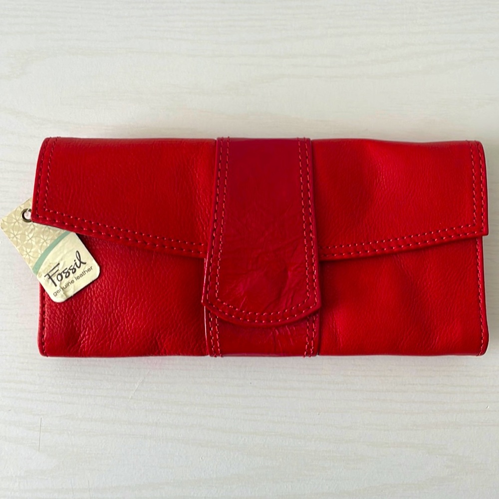 Fossil Red Leather Wallet Clutch